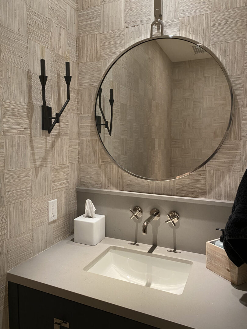 Modern bathroom vanity with round mirror