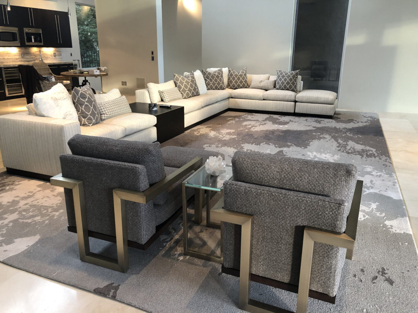 Modern living room with sectional sofa and chairs